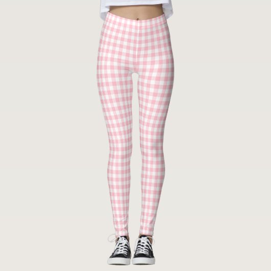 Roze en Wit Kleine Grootte Gingham Cheques Leggings (Voorkant)