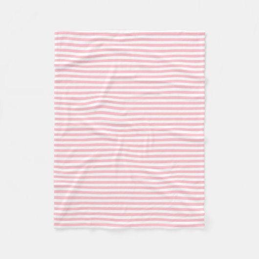Roze en Wit Kleine Grootte Horizontale Strepen Fleece Deken (Voorkant)