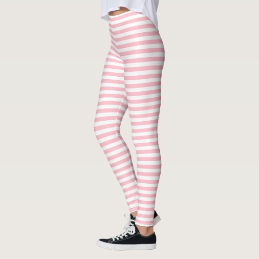 Roze en Wit Kleine Grootte Horizontale Strepen Leggings (Links)