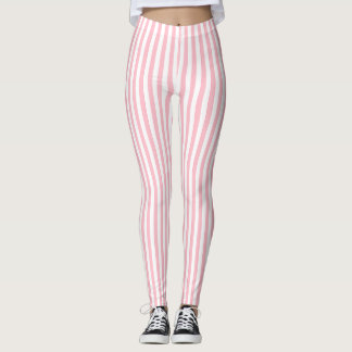 Roze en Wit Kleine Grootte Verticale Strepen Leggings