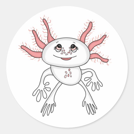 Roze en Wit Leuke Cartoon Axolotl Ronde Sticker (Voorkant)