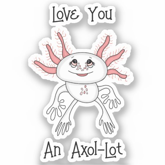 Roze en Wit Leuke Cartoon Axolotl Sticker (Voorkant)