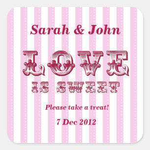 Roze en wit Liefde is zoet Snoep Buffet Sticker