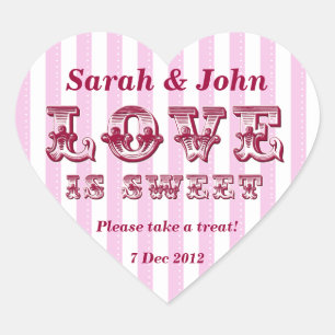 Roze en wit Liefde is zoet Snoep Buffet Sticker