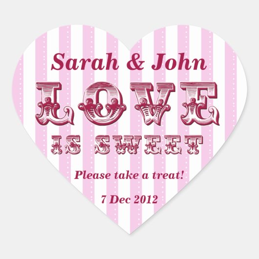 Roze en wit Liefde is zoet Snoep Buffet Sticker (Voorkant)