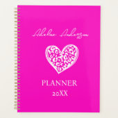 Roze en wit Luipaard Patroon Hart Planner (Voorkant)