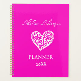 Roze en wit Luipaard Patroon Hart Planner