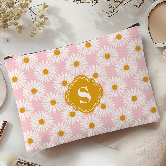 Roze en wit madeliefje patroon monogram etui