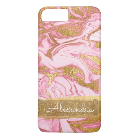 Roze en wit marmer met goudfolie en glitter Case-Mate iPhone case (Achterkant)