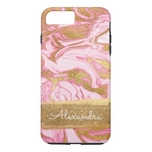 Roze en wit marmer met goudfolie en glitter Case-Mate iPhone case (Achterkant)