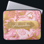 Roze en wit marmer met goudfolie en glitter laptop sleeve<br><div class="desc">Roze en wit marmer met goudfolie en glitter Elegant Monogram Naam Hoesje. Dit hoesje kan worden aangepast om uw voornaam op te nemen.</div>