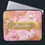 Roze en wit marmer met goudfolie en glitter laptop sleeve<br><div class="desc">Roze en wit marmer met goudfolie en glitter Elegant Monogram Naam Hoesje. Dit hoesje kan worden aangepast om uw voornaam op te nemen.</div>