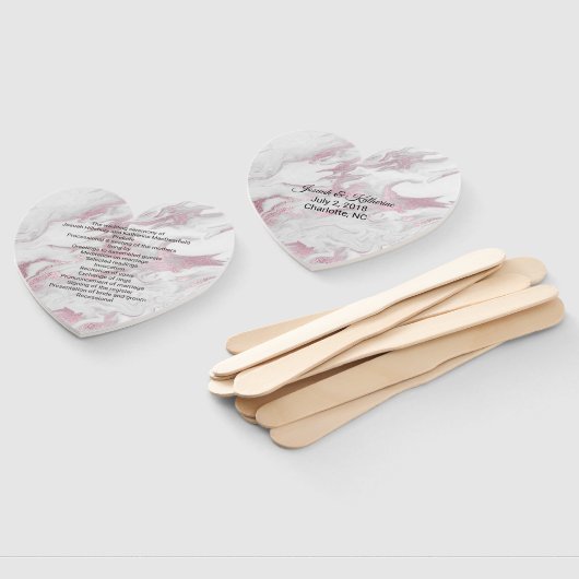 Roze en Wit Marmered Huwelijksprogramma Fan Handwaaier (Niet-gemonteerd)