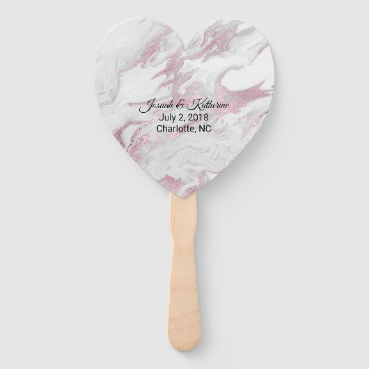 Roze en Wit Marmered Huwelijksprogramma Fan Handwaaier (Achterkant)