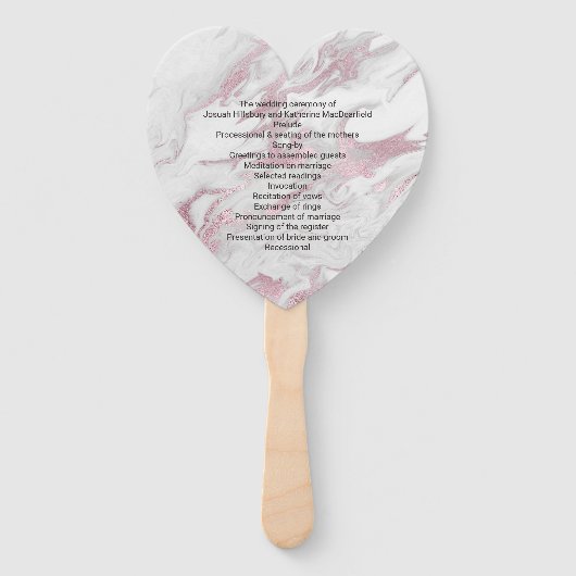 Roze en Wit Marmered Huwelijksprogramma Fan Handwaaier (Voorkant)
