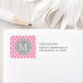 Roze en Wit Marokkaans Patroon met Monogram Etiket (Insitu)