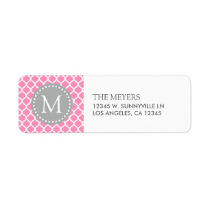 Roze en Wit Marokkaans Patroon met Monogram Etiket