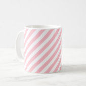 Roze en Wit Medium Diagonaal Streeppatroon Koffiemok (Voorkant links)