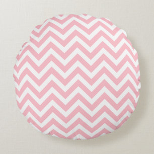 Roze en Wit Medium Size Chevron Stripes Rond Kussen