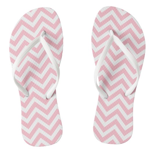 Roze en Wit Medium Size Chevron Stripes Teenslippers (Voetbed)