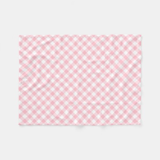Roze en Wit Medium Size Diagonal Gingham Checks Fleece Deken (Voorkant (Horizontaal))