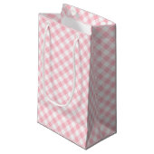 Roze en Wit Medium Size Diagonal Gingham Checks Klein Cadeauzakje (Voorkant Gekanteld)