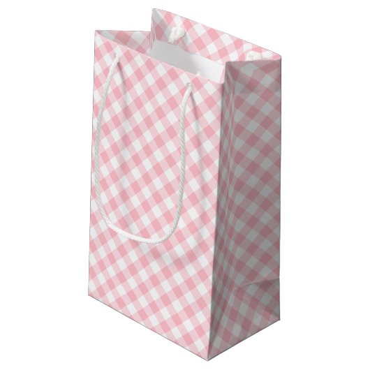 Roze en Wit Medium Size Diagonal Gingham Checks Klein Cadeauzakje (Achterkant Gekanteld)