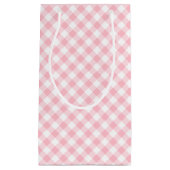 Roze en Wit Medium Size Diagonal Gingham Checks Klein Cadeauzakje (Voorkant)