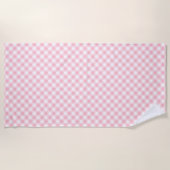 Roze en Wit Medium Size Diagonal Gingham Checks Strandlaken (Voorkant)