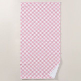 Roze en Wit Medium Size Diagonal Gingham Checks Strandlaken