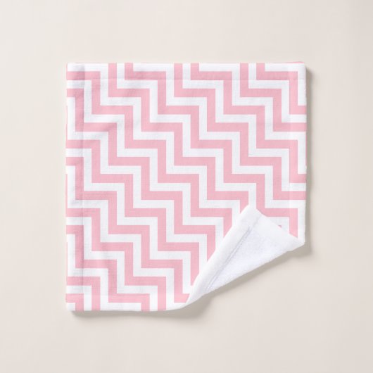 Roze en Wit Medium Size Diagonale Chevron Bad Handdoek (Wasdoekje)