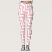 Roze en Wit Medium Size Diagonale Chevron Leggings (Voorkant)