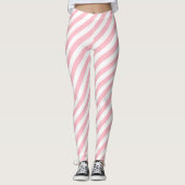 Roze en Wit Medium Size Diagonale Stripes Leggings (Voorkant)