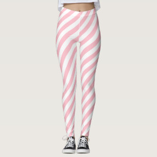 Roze en Wit Medium Size Diagonale Stripes Leggings