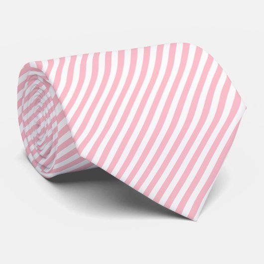 Roze en Wit Medium Size Diagonale Stripes Stropdas (Opgerold)