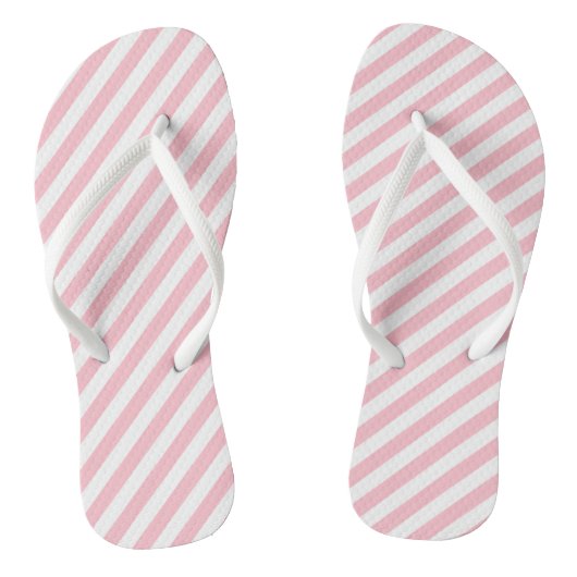 Roze en Wit Medium Size Diagonale Stripes Teenslippers (Voetbed)
