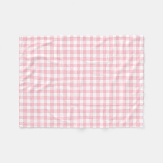 Roze en Wit Medium Size Gingham Checks Fleece Deken (Voorkant (Horizontaal))