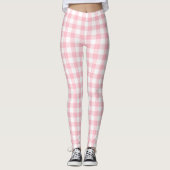 Roze en Wit Medium Size Gingham Checks Leggings (Voorkant)