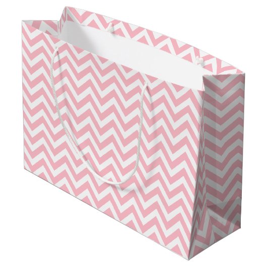 Roze en Wit Medium Size Horizontale Chevron Groot Cadeauzakje (Achterkant Gekanteld)