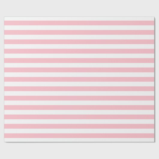 Roze en Wit Medium Size Horizontale Stripes Cadeaupapier (Vlak)