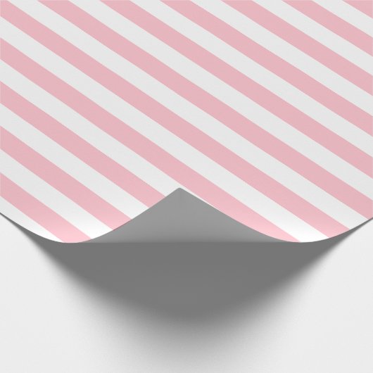Roze en Wit Medium Size Horizontale Stripes Cadeaupapier (Hoek)