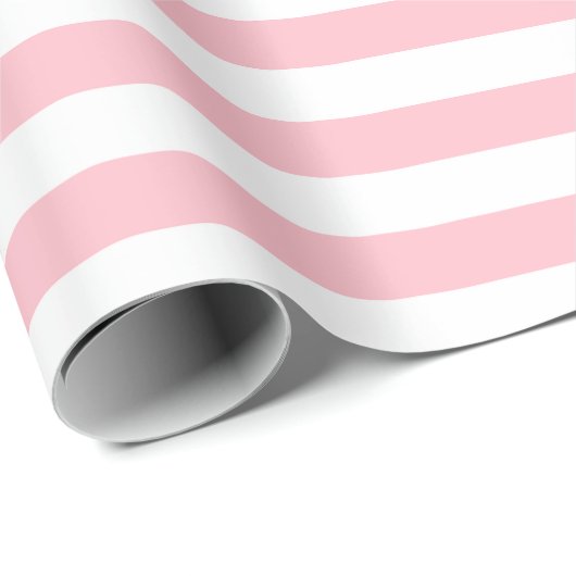 Roze en Wit Medium Size Horizontale Stripes Cadeaupapier (Rol Hoek)