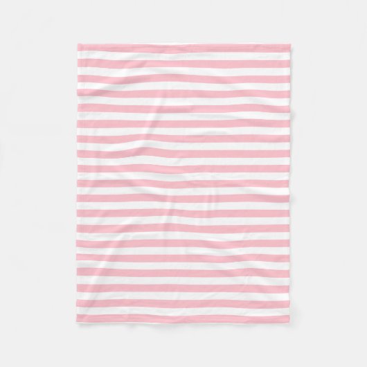 Roze en Wit Medium Size Horizontale Stripes Fleece Deken (Voorkant)