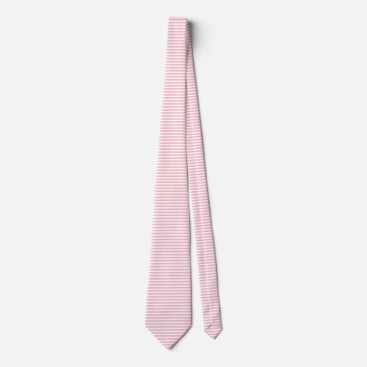 Roze en Wit Medium Size Horizontale Stripes Stropdas (Voorkant)