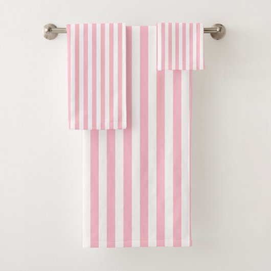 Roze en Wit Medium Size Verticale Stripes Bad Handdoek (Insitu)