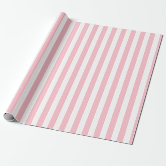 Roze en Wit Medium Size Verticale Stripes Cadeaupapier (Uitgerold)