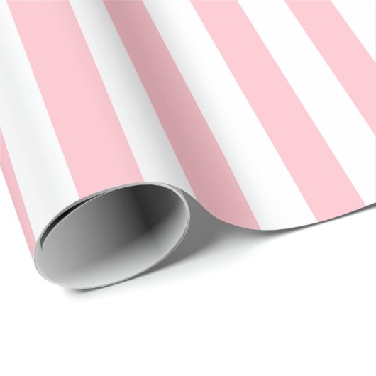 Roze en Wit Medium Size Verticale Stripes Cadeaupapier (Rol Hoek)