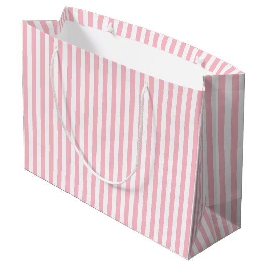 Roze en Wit Medium Size Verticale Stripes Groot Cadeauzakje (Achterkant Gekanteld)