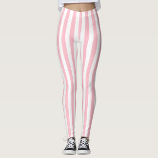 Roze en Wit Medium Size Verticale Stripes Leggings