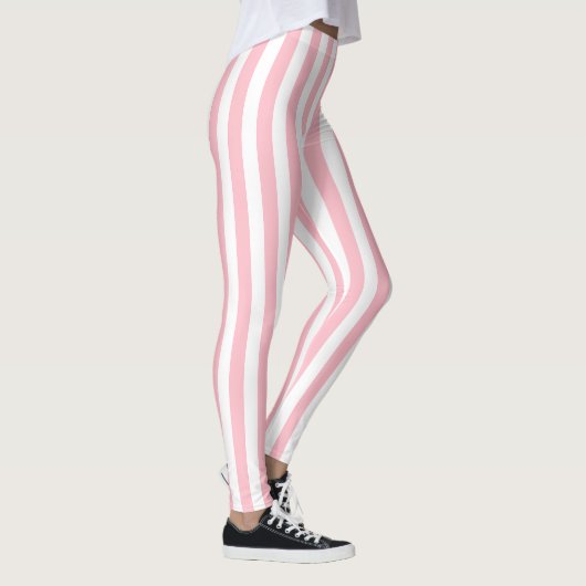 Roze en Wit Medium Size Verticale Stripes Leggings (Rechts)